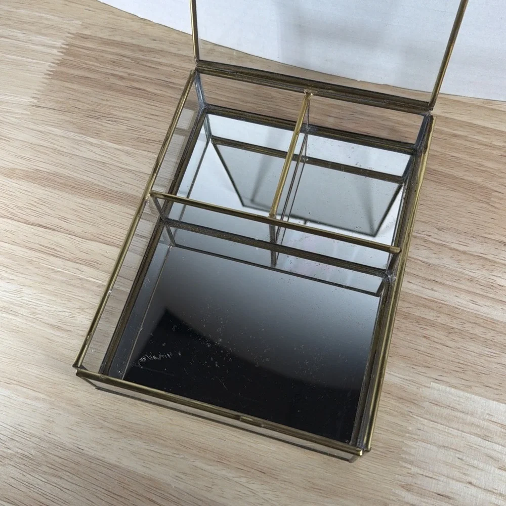 Vintage Mirrored Glass Brass Curio Cabinet Display Multi Shelf Case Shelf 6.5x5